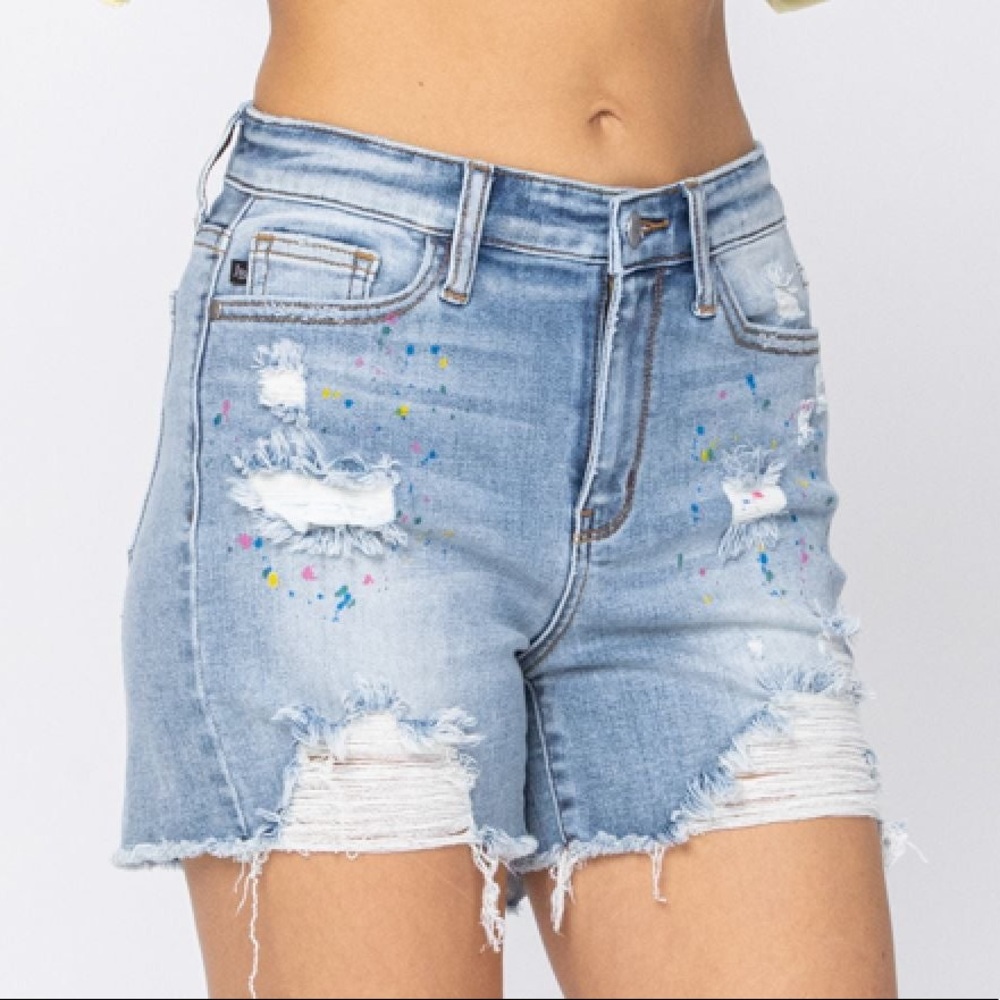 Judy Blue Paint Splatter Shorts- Size Large